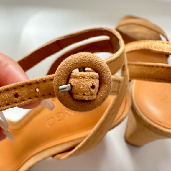 Mango Ankle Strap Faux Suede Heeled Sandals in Peach Orange - Picture 7 of 10